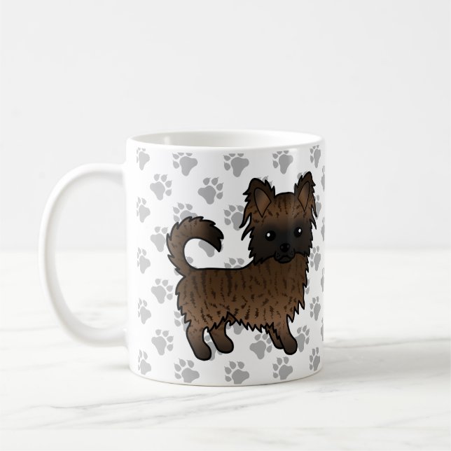 Caneca De Café Brindle Long Casaco Chihuahua Cartoon Dog & Paws (Esquerda)