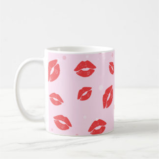 Caneca De Café Brisos de Lipstick vermelhos no padrão de fundo co