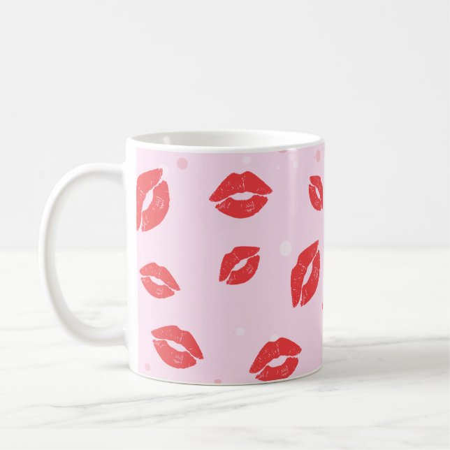 Caneca De Café Brisos de Lipstick vermelhos no padrão de fundo co (Esquerda)