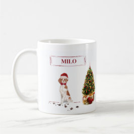 Caneca De Café Brittany Engraçado Cão de Natal e Árvore
