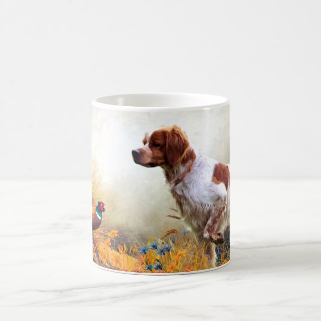 Caneca De Café Brittany Spaniel, caçando faisão (Centro)