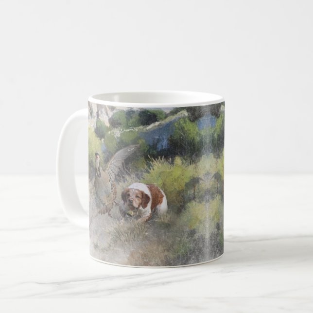 Caneca De Café Brittany Spaniel caçando partucho chukar, Art (Frente Esquerda)
