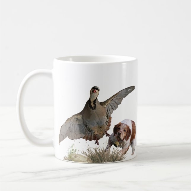 Caneca De Café Brittany Spaniel caçando partucho chukar, Art (Esquerda)