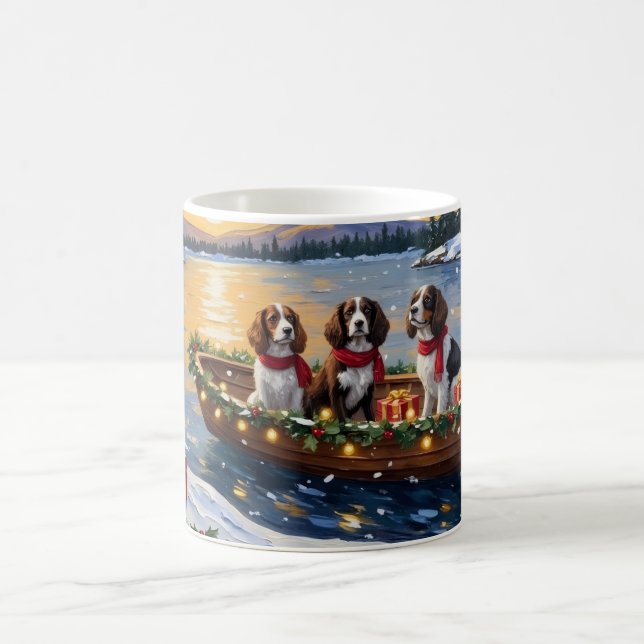 Caneca De Café Brittany Spaniel Christmas Boat Holiday (Centro)