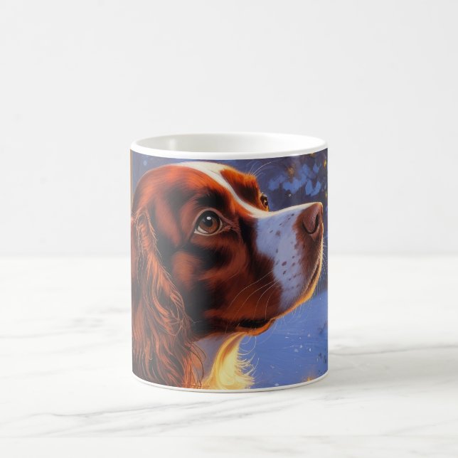 Caneca De Café Brittany Spaniel com Luzes de Natal Feriado  (Centro)