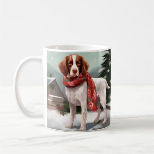Caneca De Café Brittany Spaniel Dog no Natal da Neve