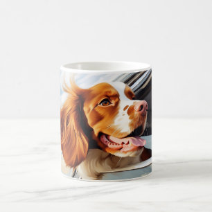 Caneca De Café Brittany spaniel na janela do carro