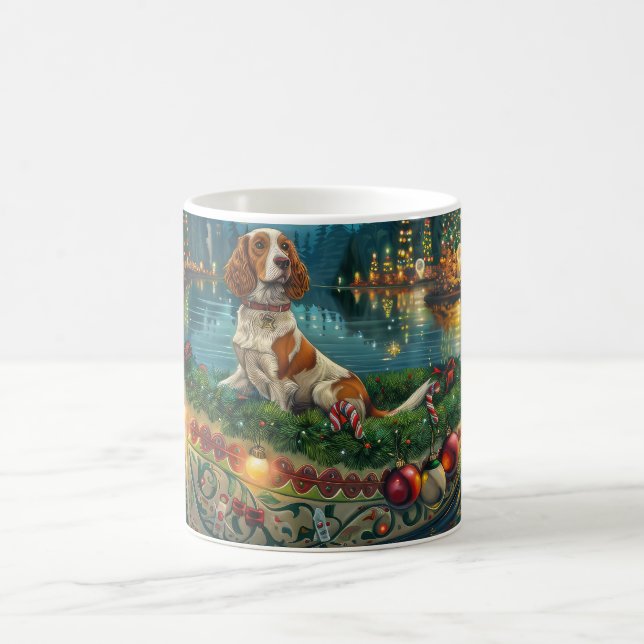 Caneca De Café Brittany Spaniel natal Festivo Voyage (Centro)