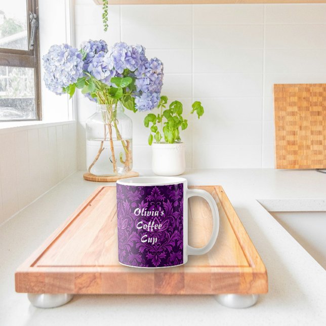 Caneca De Café Brocade Roxa Escura (Multi-Padrão) (Criador carregado)