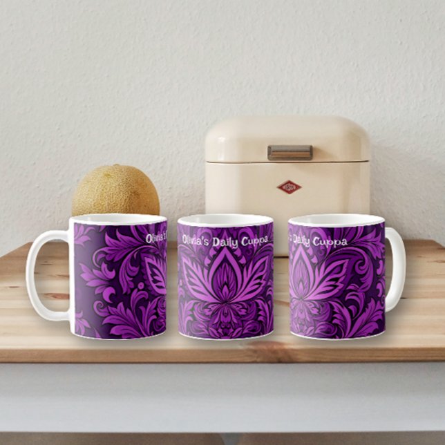 Caneca De Café Brocade Roxa Escura (Padrão de Solteiro) (Criador carregado)