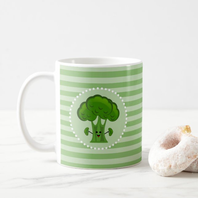 Caneca De Café Brócolis Verde Feliz (Com Donut)