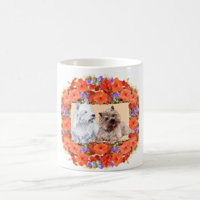 Caneca De Café Brown Cairn e Westie Terriers em Floral (Centro)