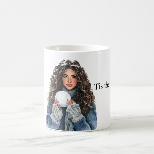 Caneca De Café Brown Hair Girl Snowball Christmas (Centro)