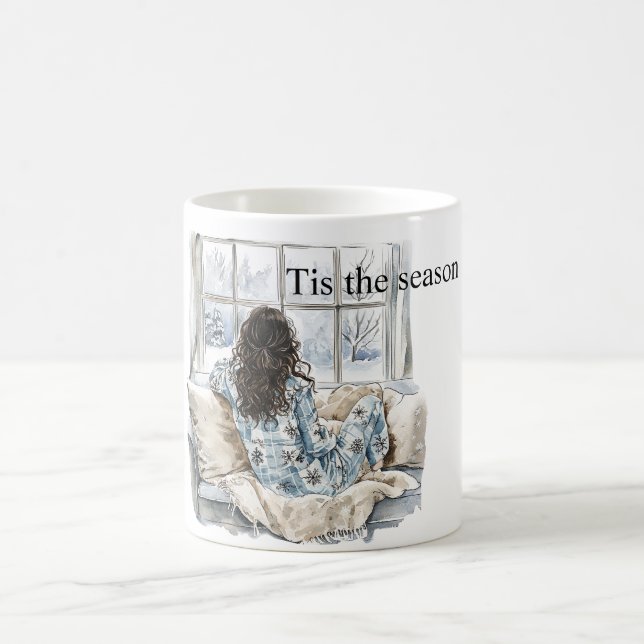 Caneca De Café Brown Hair Girl Window Christmas (Centro)