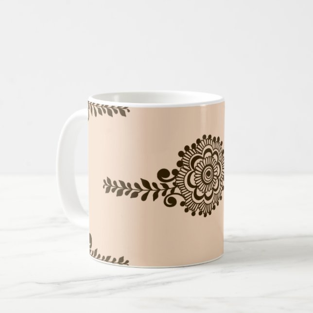 Caneca De Café Brown Henna Tattoo - Brown Mehendi Motifs (Frente Esquerda)