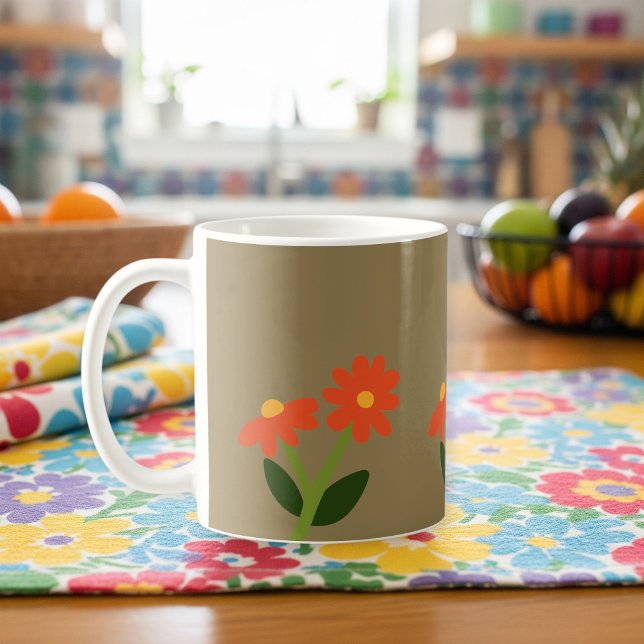Caneca De Café Brown Mug with Floral Design (Criador carregado)