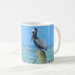 Caneca De Café Brown Pelican tira tempo da pintura de pássaro acr