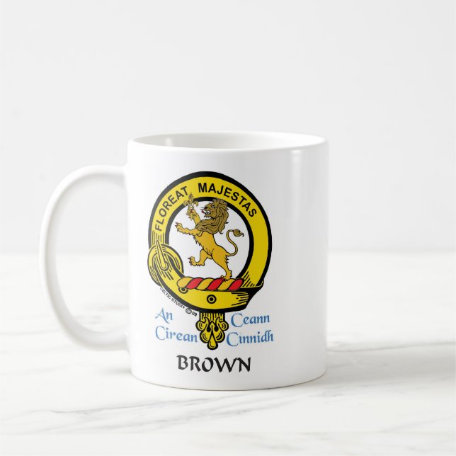 Caneca De Café BROWN Scottish Clan Crest Mug (Esquerda)