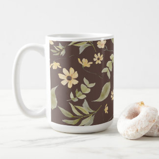 Caneca De Café Brrown Fantasia Floral Retro