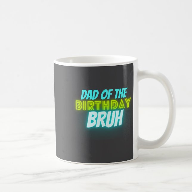 Caneca De Café Bruh Birthday Parent Funny Neon Glow Blue Green  (Direita)