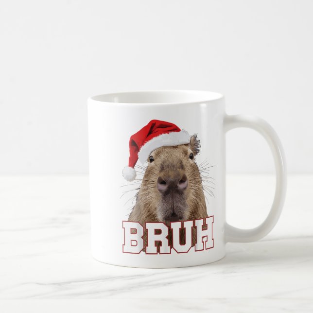 Caneca De Café Bruh Capybara Funny Santa Hat Boné de Natal (Direita)