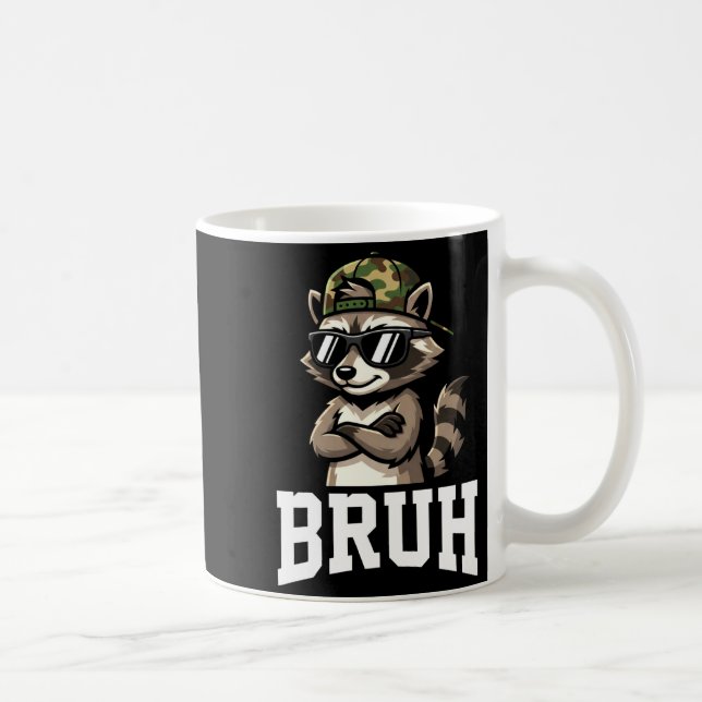 Caneca De Café Bruh Raccoon Camo Hat Funny Youth Teens Kids Slang (Direita)