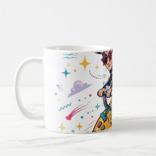 Caneca De Café Bruxa Aspirador Voador Arte Divertida de Halloween