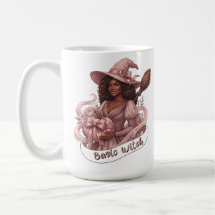 Caneca De Café Bruxa Básica Magia de Menina Negra Abóbora Rosa