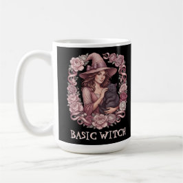 Caneca De Café Bruxa Básica Rosa Floral Bruxa & Gata Preta Coquet