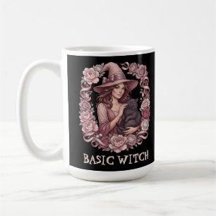 Caneca De Café Bruxa Básica Rosa Floral Bruxa & Gata Preta Coquet