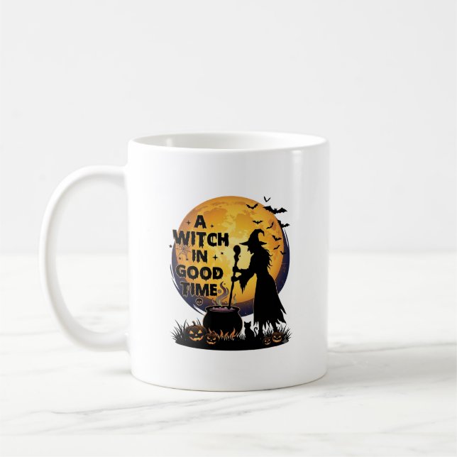 Caneca De Café Bruxa Bom Tempo Halloween Lua Caldeirão_1 (Esquerda)