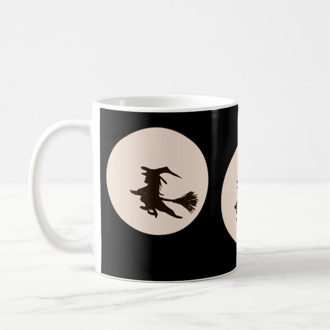 Caneca De Café bruxa cheio lua divertida bruxa voadora Halloween (Esquerda)
