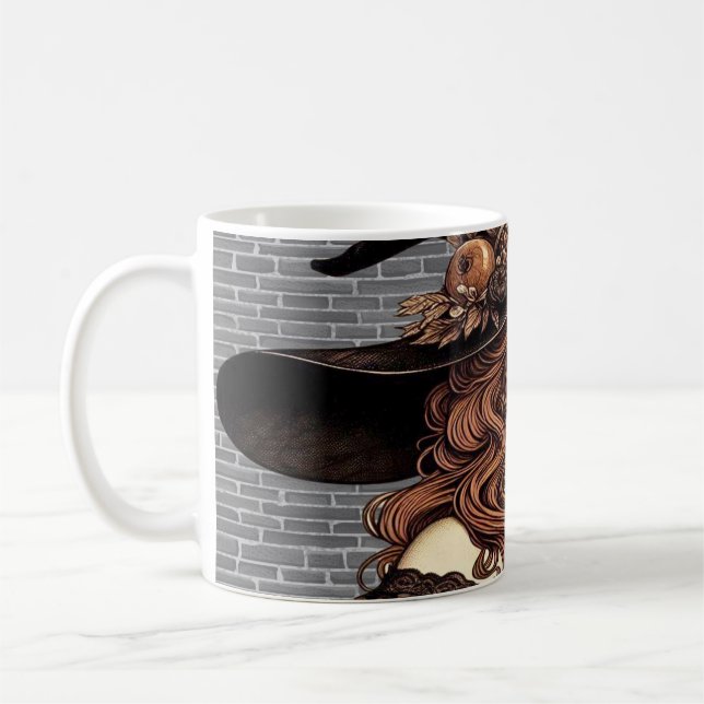 Caneca De Café Bruxa com Gato Preto e Livros (Esquerda)