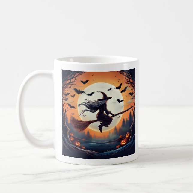 Caneca De Café Bruxa de Broomstick com morcegos (Esquerda)