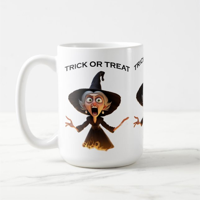 Caneca De Café Bruxa de Cartoon "Trick or Tratat" (Esquerda)