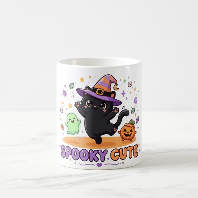 Caneca De Café Bruxa de Gato Preto Fofo de Halloween (Centro)