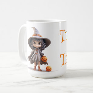 Caneca De Café Bruxa de Halloween Cute Big Eyed   Truque ou Trata