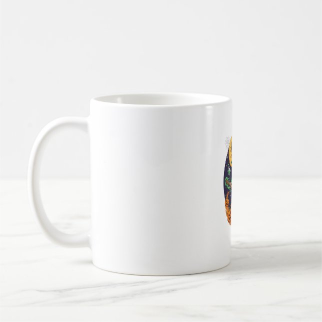 Caneca De Café Bruxa de Halloween Gnome Vassoura Abóboras Lua (Esquerda)