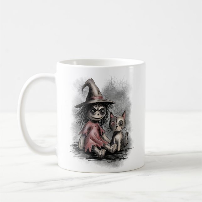 Caneca De Café Bruxa de pano e gato (Esquerda)