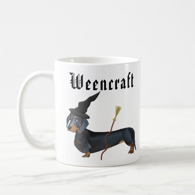 Caneca De Café Bruxa do Dachshund de Weencraft engraçada (Esquerda)
