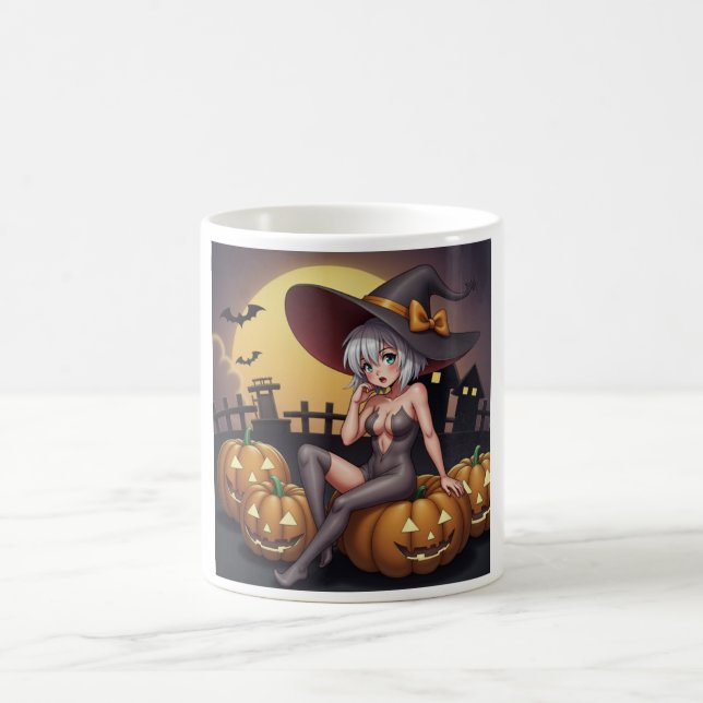 Caneca De Café Bruxa do Halloween Olho Verde no Jack-O-Lantern (Centro)