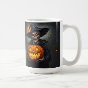 Caneca De Café Bruxa Esqueleto Com Abóbora Brilhante Halloween 🎃