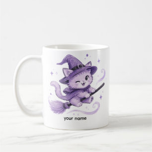 Caneca De Café Bruxa Gata Roxa Fofa em Vasso de Vassoura de Hallo
