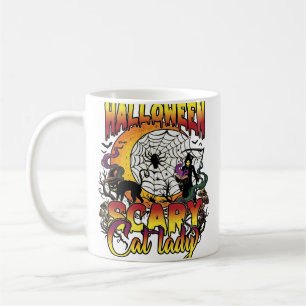 Caneca De Café Bruxa Gato Assustador Dia das Bruxas Ceifador Lua