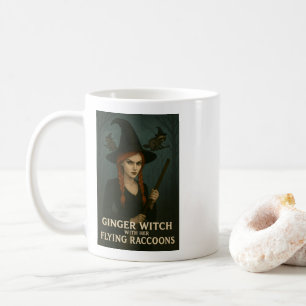 Caneca De Café Bruxa Ginger com seus guaxinins voadores