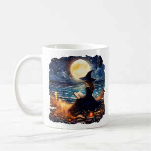 Caneca De Café Bruxa lendo um Livro - Wicca Halloween 1