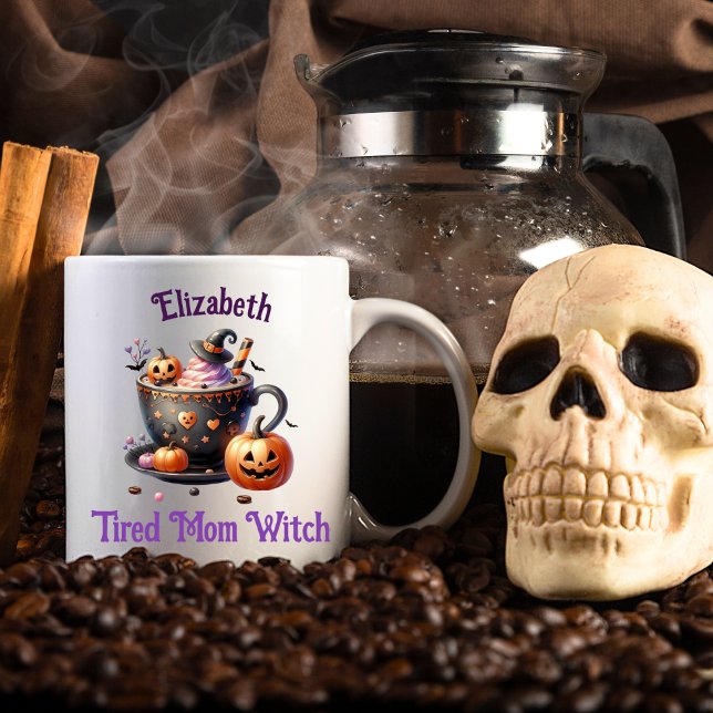 Caneca De Café Bruxa Mãe Cansada Engraçada Personalizada Cute Hal (Criador carregado)