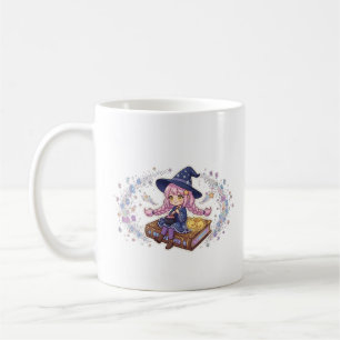 Caneca De Café Bruxa Miniatura Fofa Lendo em um Livro Mágico Giga