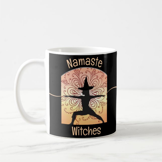 Caneca De Café Bruxa Namaste Bruxas Halloween Yoga Orange Black (Esquerda)