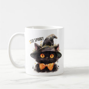 Caneca De Café Bruxa Negra Gato com Gravata Borboleta Halloween